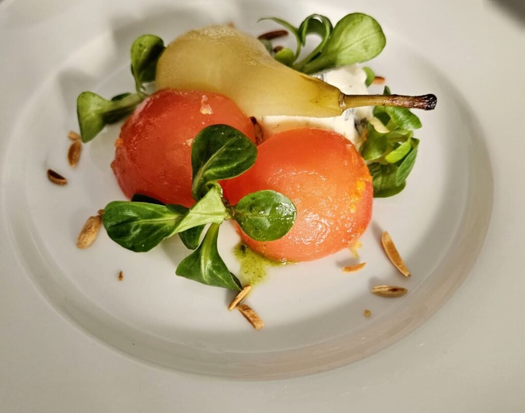 Menu chef privado tomates al rum con peras