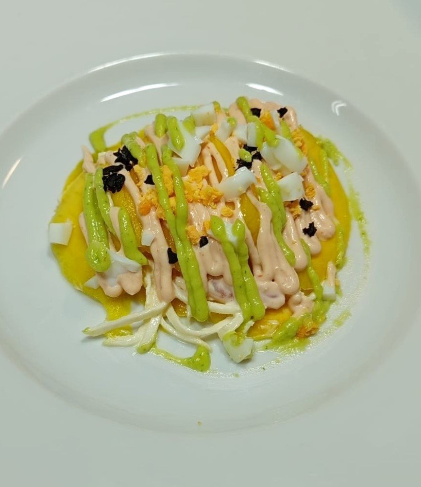 Menu chef privado metanoia ravioli de mango con gambas